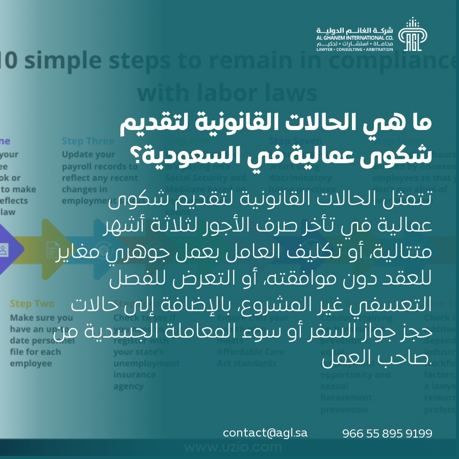 ما هي الحالات القانونية لتقديم شكوى عمالية في السعودية؟